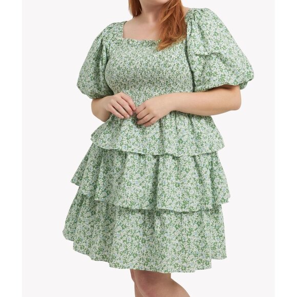 NMT English Factory Green Floral Tiered Smocked Dress 2XL - Picture 2 of 14